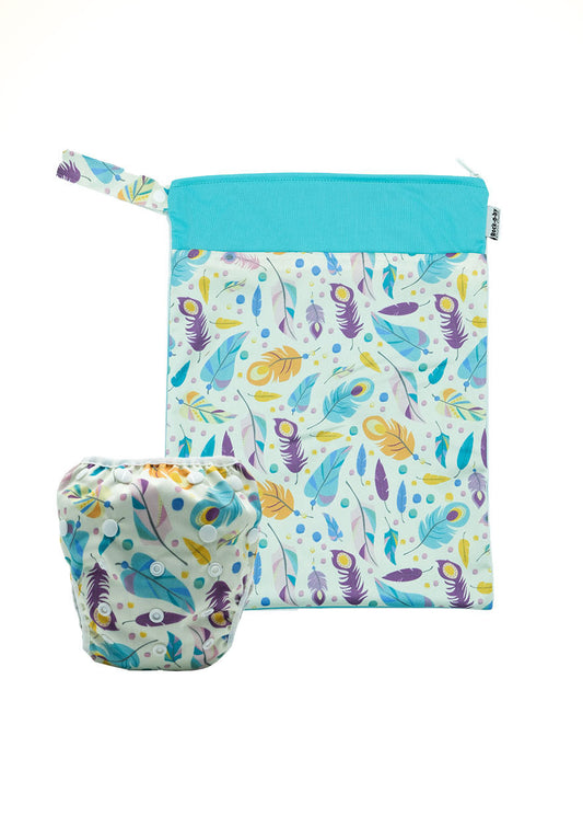 Swim Nappy and Wet Bag Set - Feathers