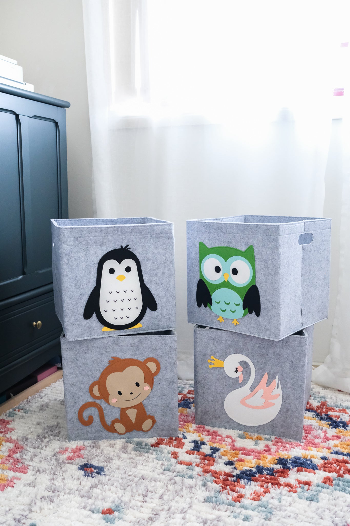 Kids cube storage basket with cute animal design