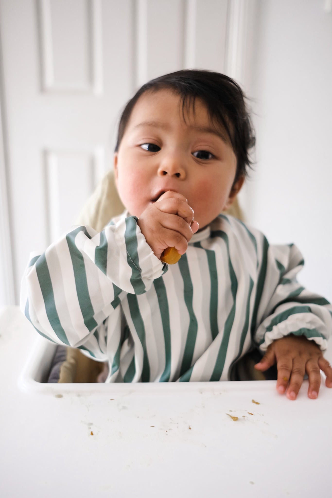 baby led weaning long sleeve bib. baby self feeding
