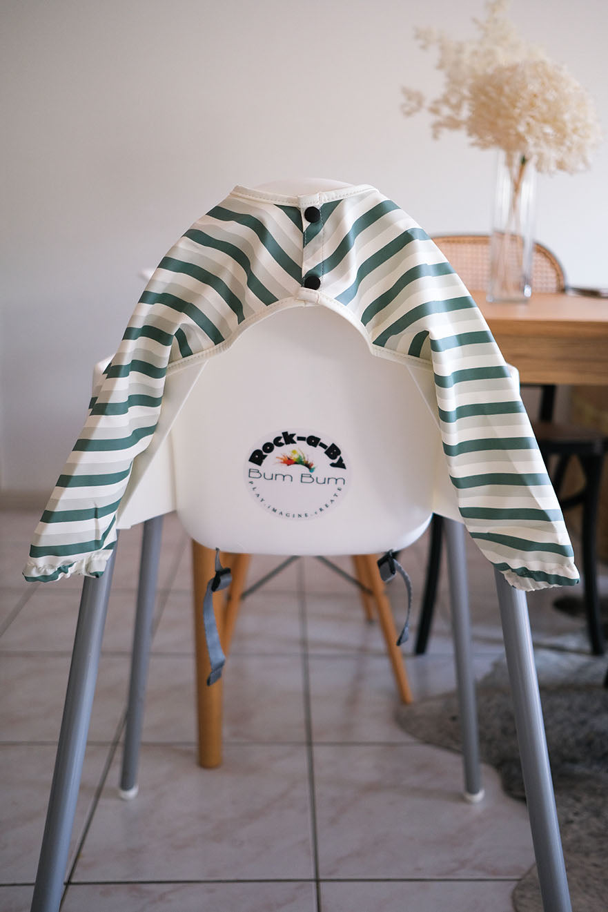 Long Sleeve Smock Bib - Green Stripes
