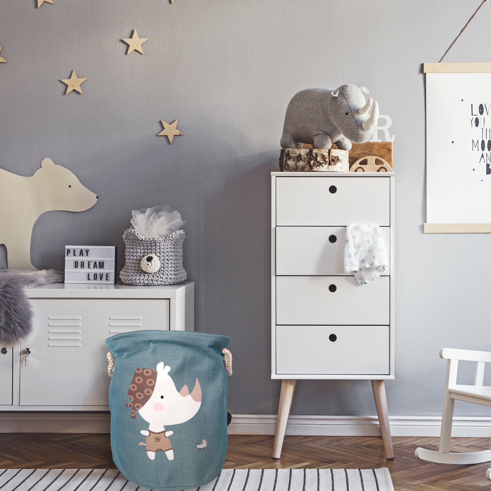 Green rhino toy storage basket