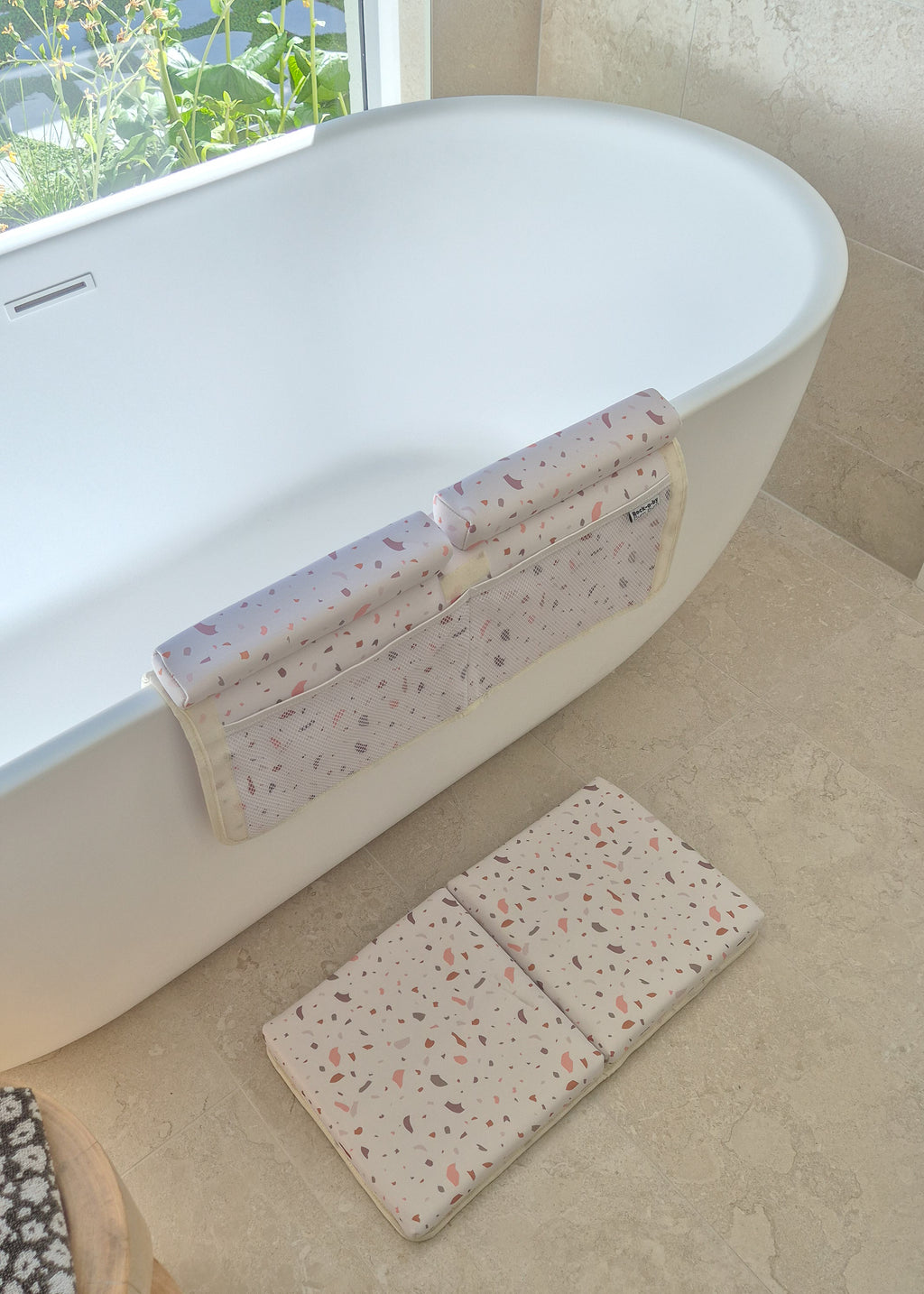 Baby Bath Kneeler and Elbow Rest Pad | Comfortable Bath Time Support for Parents - Terrazzo (Narrow Edge Baths)