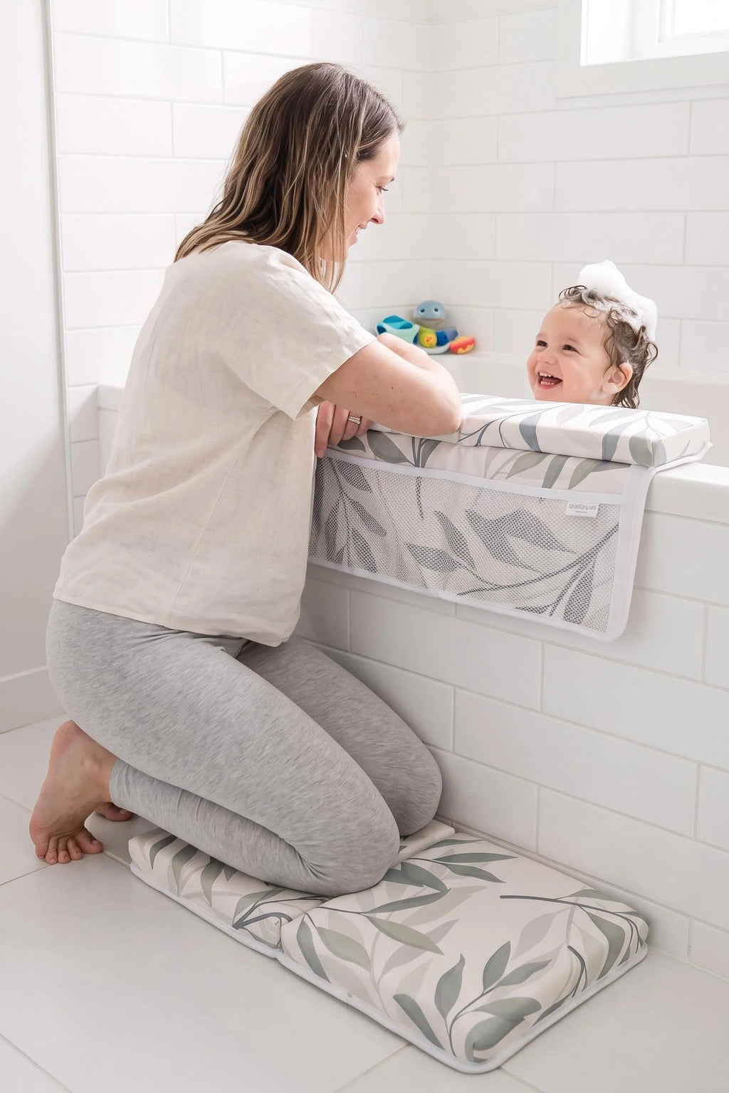 Baby Bath Kneeler and Elbow Rest Pad | Comfortable Bath Time Support for Parents | Eucalyptus
