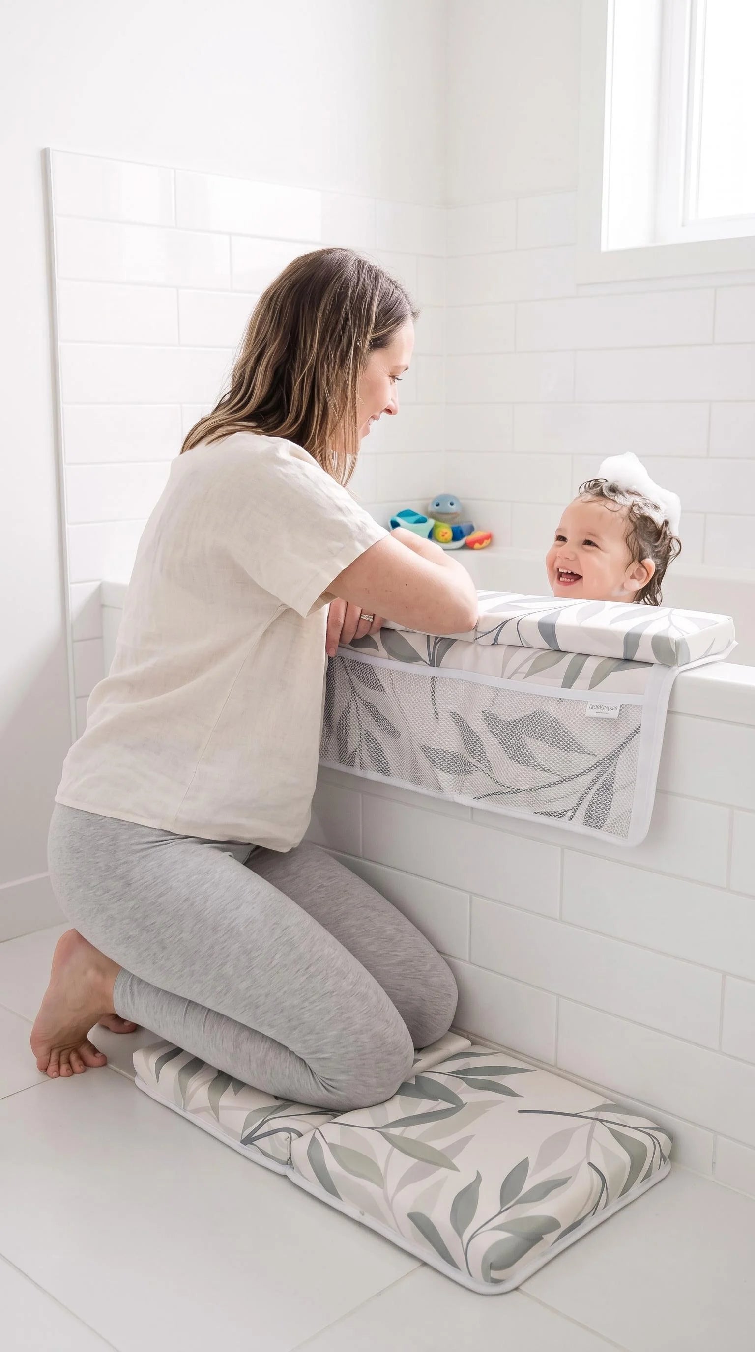 Baby Bath Kneeler and Elbow Rest Pad | Comfortable Bath Time Support for Parents | Eucalyptus