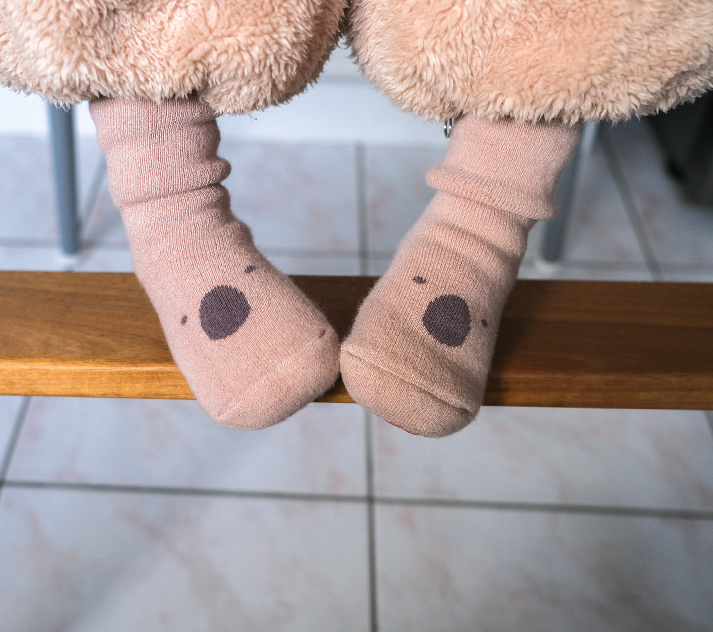 Baby wearing koala winter socks