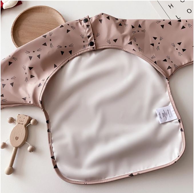 Long Sleeve Smock Bib - Blush Kitty