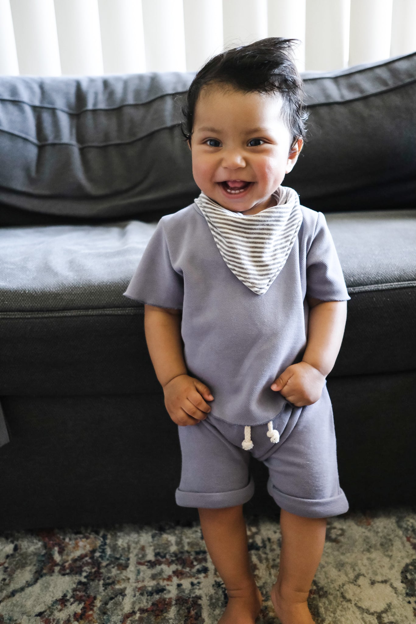 Baby boy wearing blue clothing set