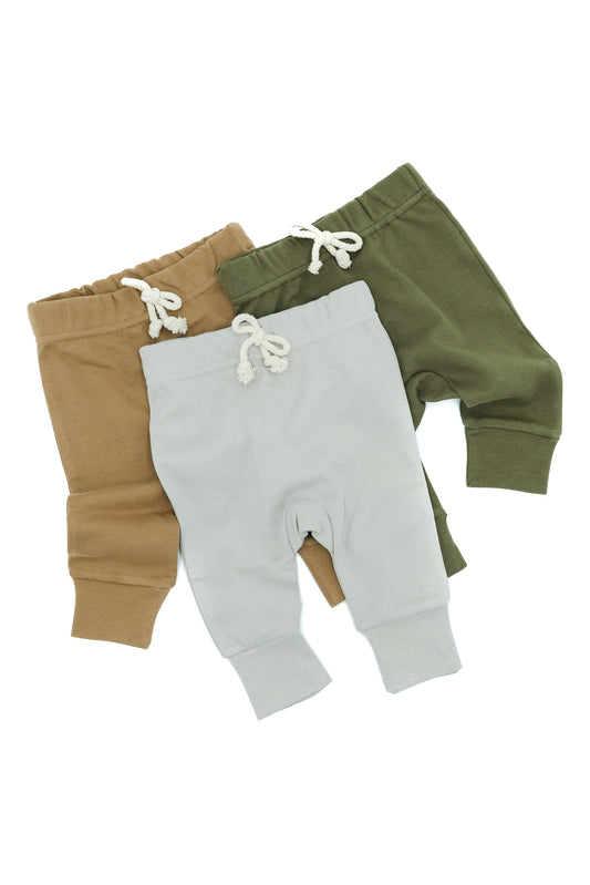 Baby leggings in grey, brown and khaki