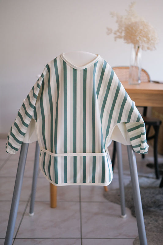 long sleeve baby bib in green stripe