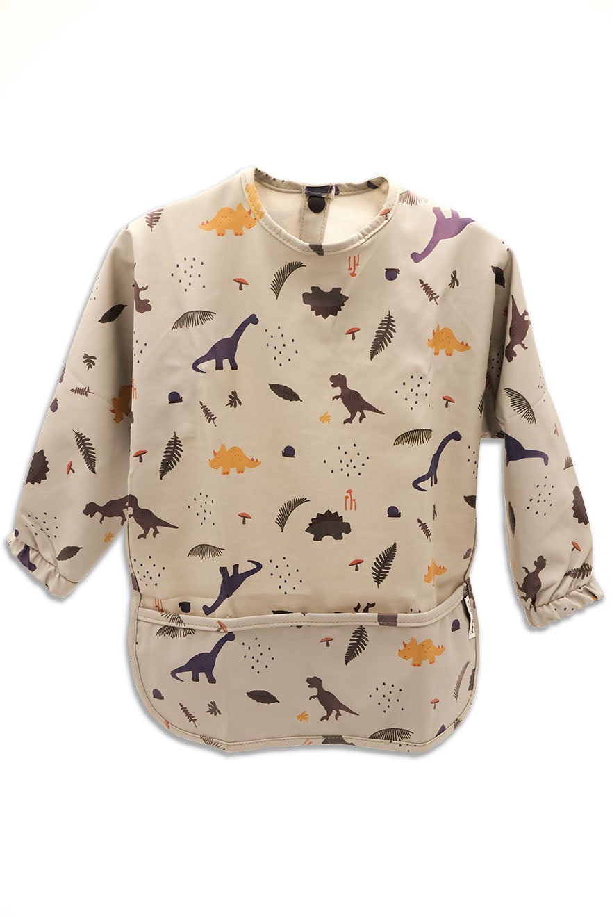 Long Sleeve Smock Bib - Grey Dino