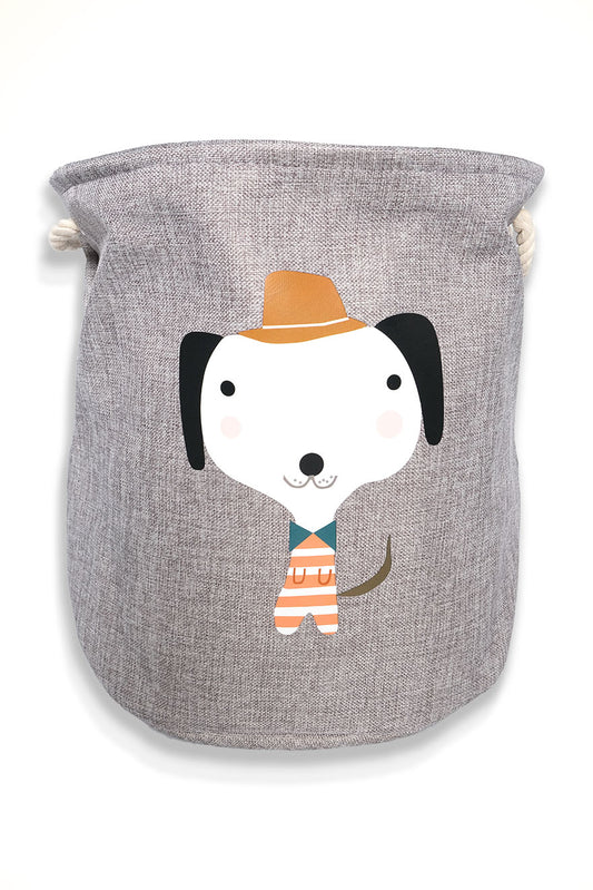 Toy storage basket in grey dog