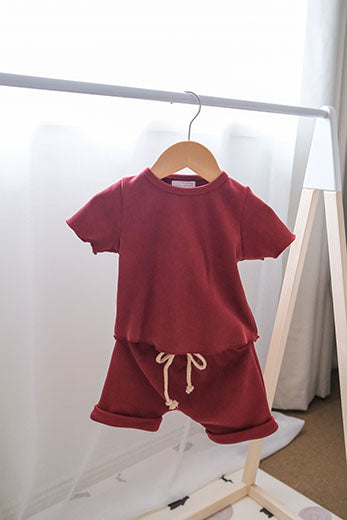 Baby boy maroon set on a hanger