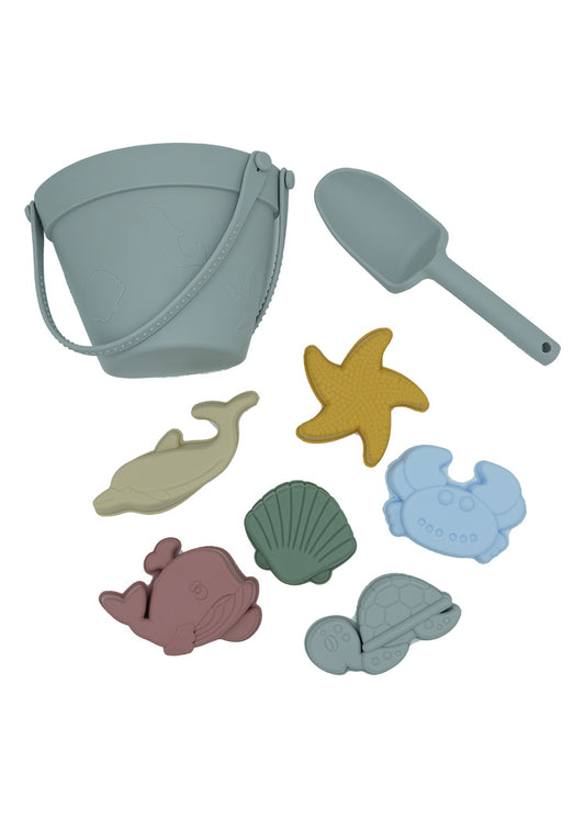silicone beach bucket set with spade and Moulds