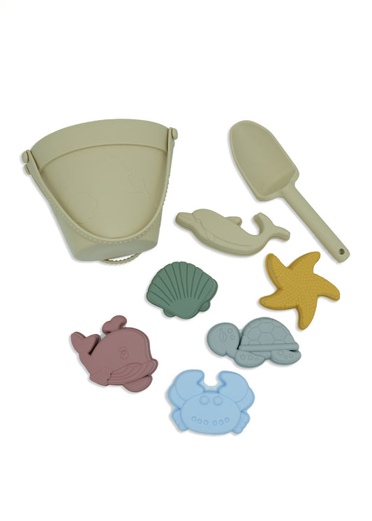 silicone beach bucket set with spade and moulds