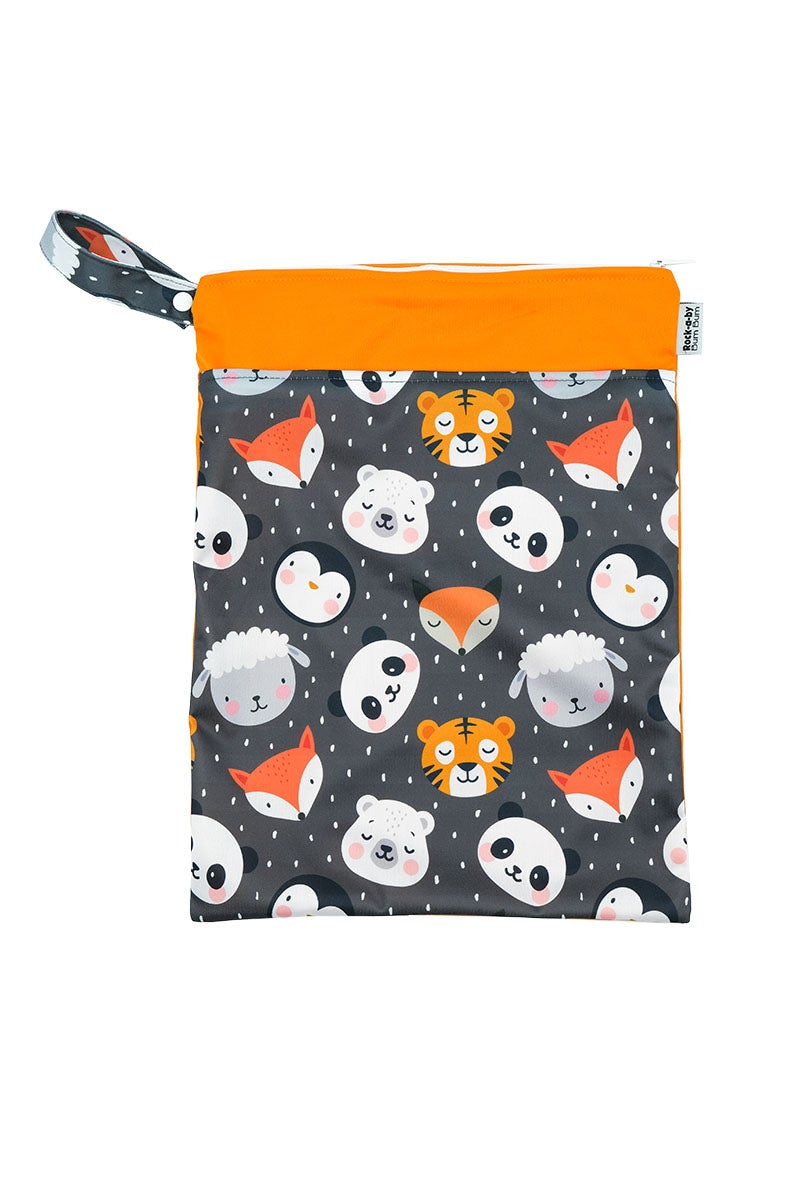 Wet Bag. baby wet bag in dark grey baby animal design