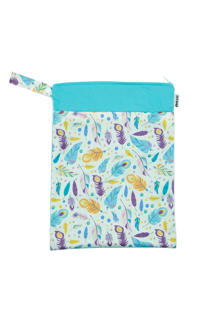 Wet Bag. baby wet bag in aqua feather design