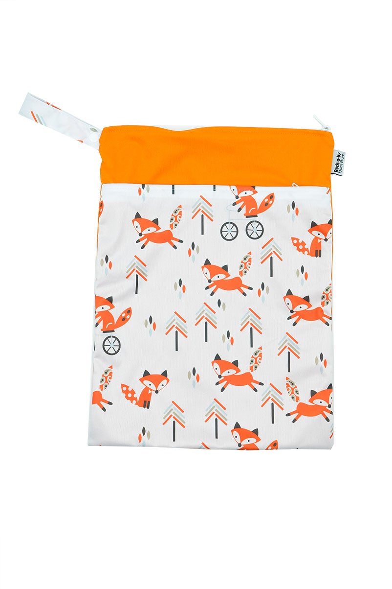 Wet Bag. baby wet bag in orange and white fox design