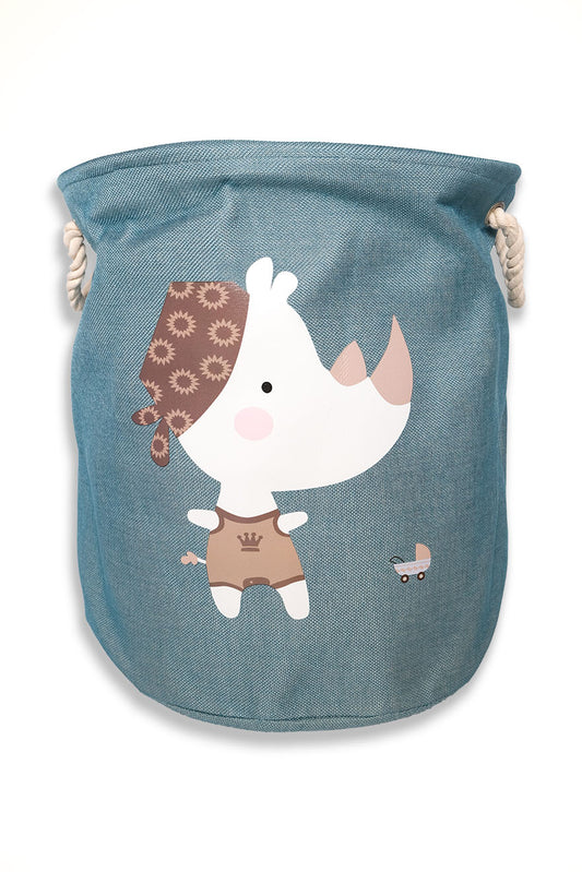 Large stuffed Toy storage basket in green rhino design
